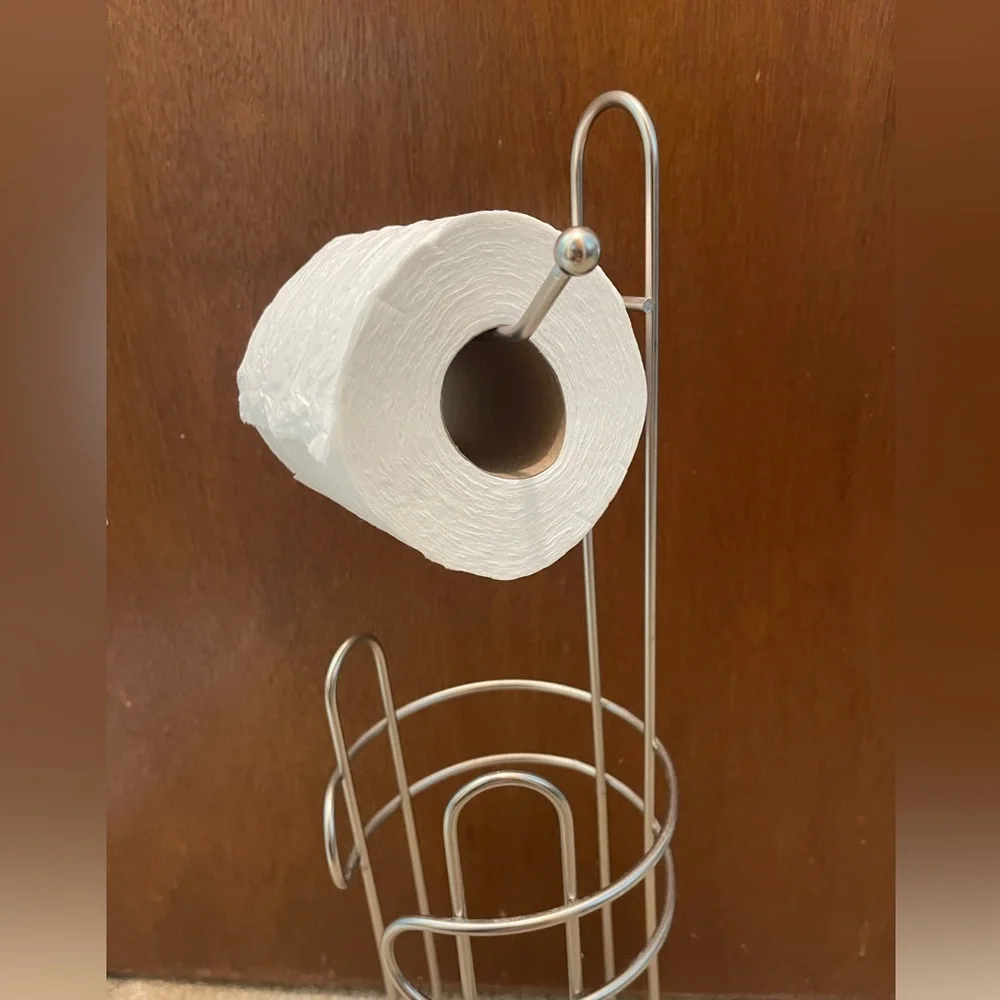 Free standing Silver Metal Toilet Paper Holder